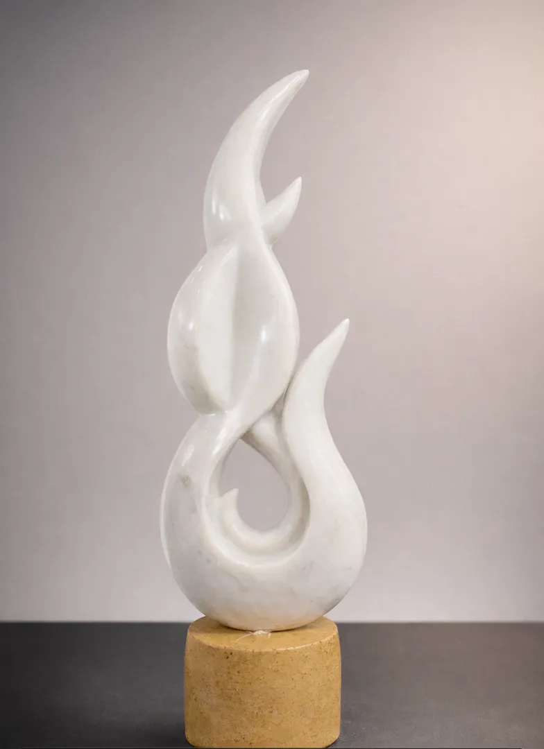 Hand Carved White Marble Abstract Sculpture